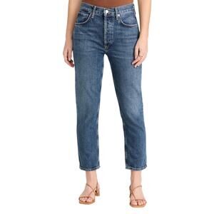 Agolde 'Riley' Blue Cotton Crop High Rise Straight Jeans Size 23